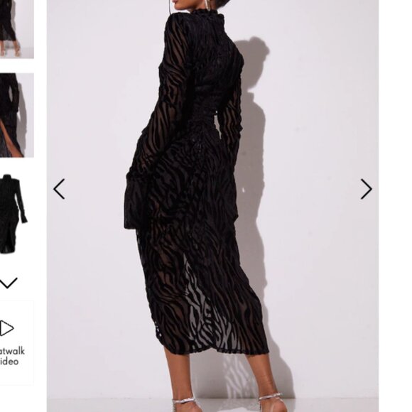 NWT Black Zebra Devore High Neck Draped Midi Dress - Picture 6 of 10